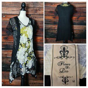Fleur De Lis Tunic Top M Mixed Media Layered Boho Art To Wear Crochet